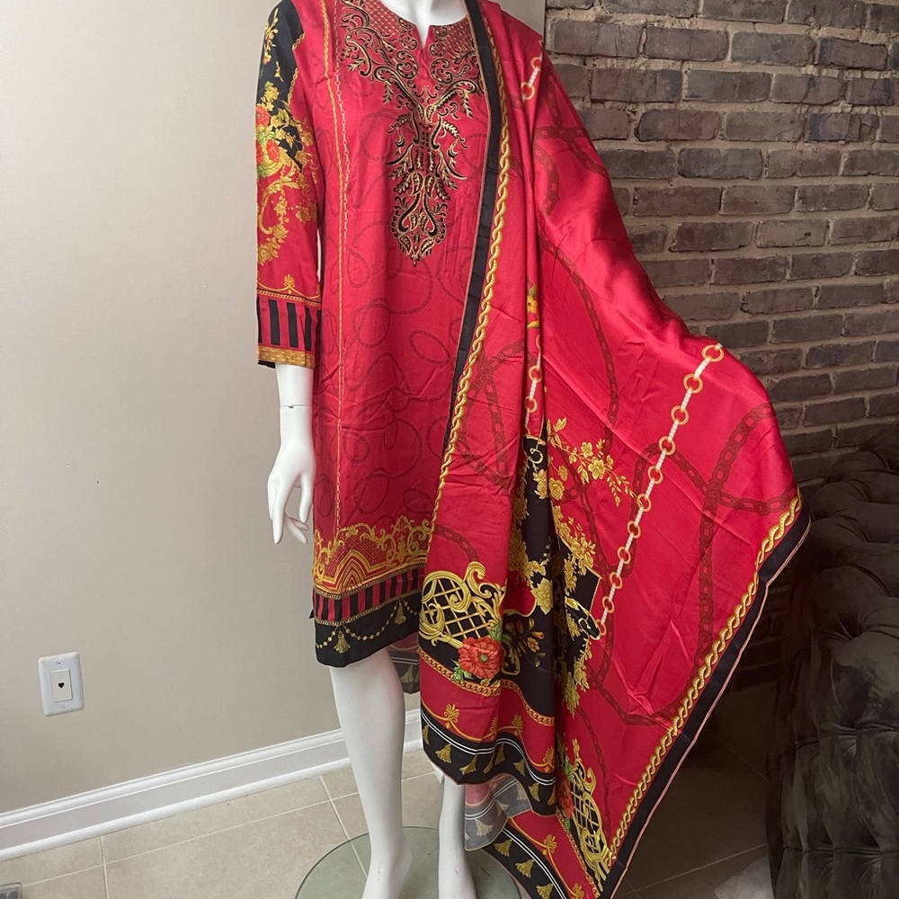 Red New linen orient pakistani indian